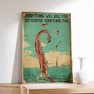 Funny Diving Quote Poster, Motivational Saying, Art Deco, Vintage Print, Large Wall Art Print, Inspirational Poster, Retro Diving Print
