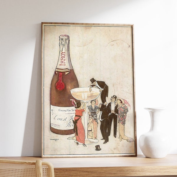 Champagne Drink Party Poster, Funny Bartender Print, Old Book Cover, Large Wall Art, Spirits And Wine Poster, Alcohol Poster, Minimal Retro
