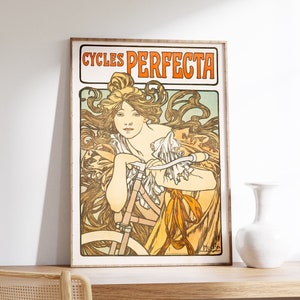 Cycles Perfecta by Alphonse Mucha, Vintage Poster, Retro Print, Cycling Wall Art, Gift For Cycling Lover, Extra Large Wall Art, Retro Print