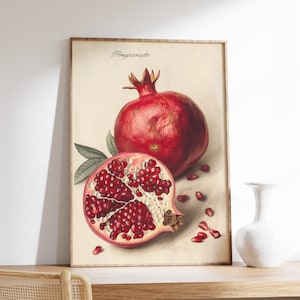 Vintage Pomegranate Poster, Pomegranate Illustration, Rustic Kitchen Decor, Pomegranate Print, Fruit Wall Art, Farmhouse Decor, Botanical