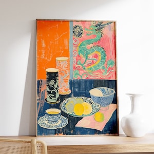 Chinese Tea Print, Dragon Poster, Kitchen Decor, Vintage Food Print, Food Poster, Oriental Wall Art, Traditional Chinese Decor, Chinese Gift