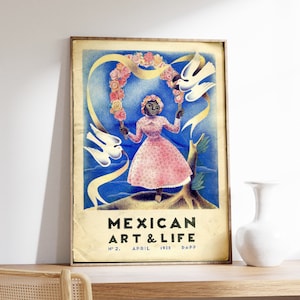 Mexican Art and Life Print, Colourful Mexican Poster, Traditional Mexican Artwork, Floral Vintage Poster, Latin Decor, Cultural Gift, Mexico