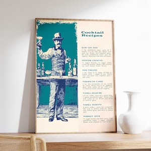 Cocktail Recipes Bar Poster, Funny Bartender Print, Old Book Cover, Large Wall Art, Spirits And Wine Poster, Alcohol Poster, Cocktail Art