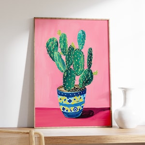 Vintage Kaktus Poster im Matisse Stil, Bunt mexikanischer Kunstdruck, Traditionelles Mexikanisches Kunstwerk, Blumen Vintage Poster, Latein Dekor, Retro