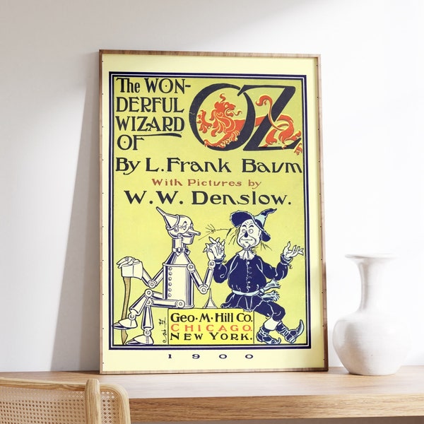 The Wonderful Wizard Of Oz Vintage Book Cover Poster, Old Book Print, Large Wall Art, Dorothy and The Wizard