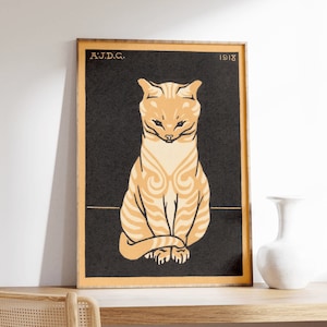 Gato sentado de Julie de Graag, Art Déco, impresión vintage, arte de pared colorido, impresión de arte de pared grande, decoración, cartel retro, cartel vintage