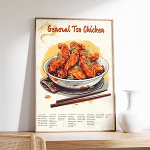 General Tso Chicken Poster, Chinese Food Print, Asian Food Poster, General Tso Chicken Print, Chinese Food Wall Art, Asian Restaurant Decor