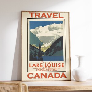 Cartel de viaje de Canada Lake Louise, Montañas Rocosas canadienses, impresión de Lake Louis, cartel vintage, arte de pared grande, impresión retro de Canadá Chateau Lake Louise