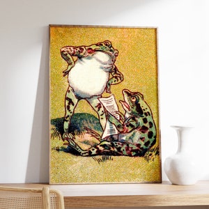 Two Funny Frog Vintage Poster, Art Deco, Vintage Print, Colorful Wall Art, Large Wall Art Print, Decor, Retro Poster, Amphibious