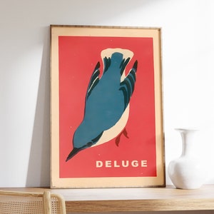 Vintage Sintflut Druck, Gartenvogel Poster, Sanfte Farben Sintflut Wandkunst, Vogel Poster, Tier Wandkunst, Raumdekor, Naturdruck, Illustration