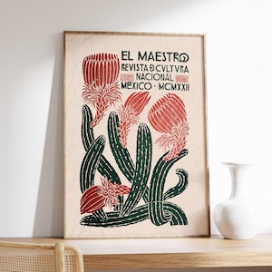 Vintage mexikanisches Plakat, buntes mexikanisches Plakat, traditionelle mexikanische Kunstwerke, Blumenweinlese-Plakat, lateinisches Dekor, Abdeckung von El Maestro 1922