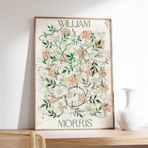 William Morris Famous Pattern &quot;Jasmine&quot;, Art Deco, Vintage Print, Colorful Wall Art, Textile Art, Floral Decor, Botanical Poster, Textile