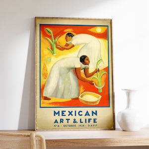Mexican Art and Life Print, Colourful Mexican Poster, Traditional Mexican Artwork, Floral Vintage Poster, Latin Decor, Cultural Gift, Mexico
