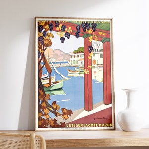 L'ete Sur La Cote D'azur Vintage Travel Poster, Cannes Print, French Wall Art, French Riviera, Afiche Cannes, Large Cote d' Azur Print