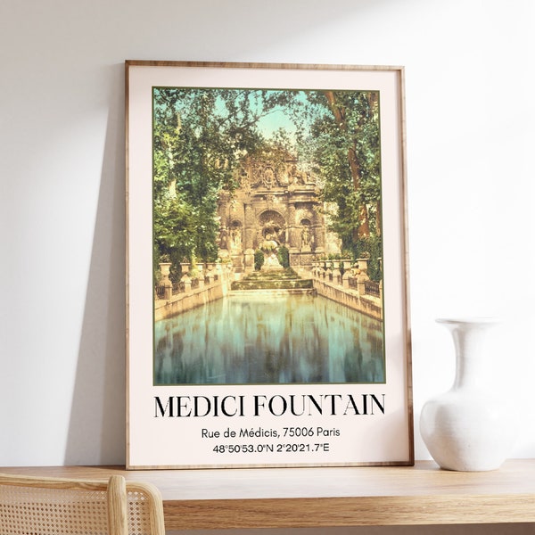 Medici Fountain Travel Poster, Paris Travel Print, France Travel Wall Art, Paris Home Decor, Paris Lover Gift, Paris Old Photo, Home Decor