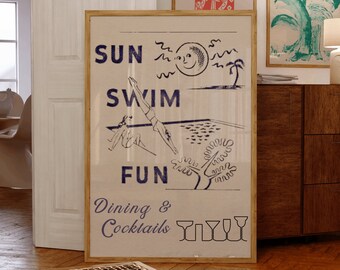 Stampa artistica vintage per feste in piscina in hotel, decorazione murale estiva
