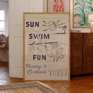 Vintage Hotel Party Print, Summer Poster, Trendy Party Print, Hotel Wall Decor, Alcohol Print, Pool Party Print, Bar Poster, Cocktail Art