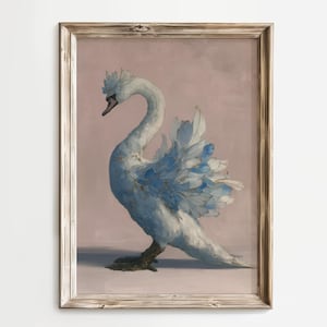 Magical White Swan Print, Swan Poster, Soft Color Swan Wall Art, Bird Poster, Animal Wall Art, Room Decor, Nature Print,  Illustration