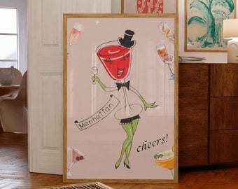 Lustiges Manhattan Cocktail Poster, Vintage Bar Druck