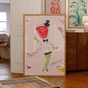 Manhattan Cocktail Bar Poster, Funny Bartender Print, Old Book Cover, Large Wall Art, Spirits And Wine Poster, Alcohol Poster, Minimal