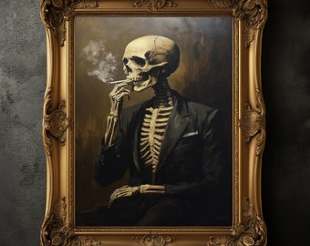 Skeleton in Suit Print, Dark Academia Halloween Poster, Large Wall Art