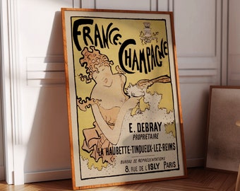 Champagne France Vintage Poster, Funny Bartender Print
