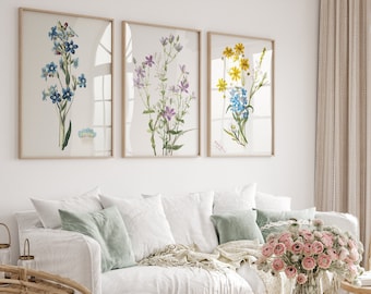 Watercolor Wildflower Print Set, Vintage Floral Botanical Art