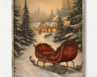 Vintage Father Christmas Sleigh Poster, Santa Claus Sleigh Print, Vintage Christmas Decor, Rustic Farmhouse Decor, Christmas Art, Festive