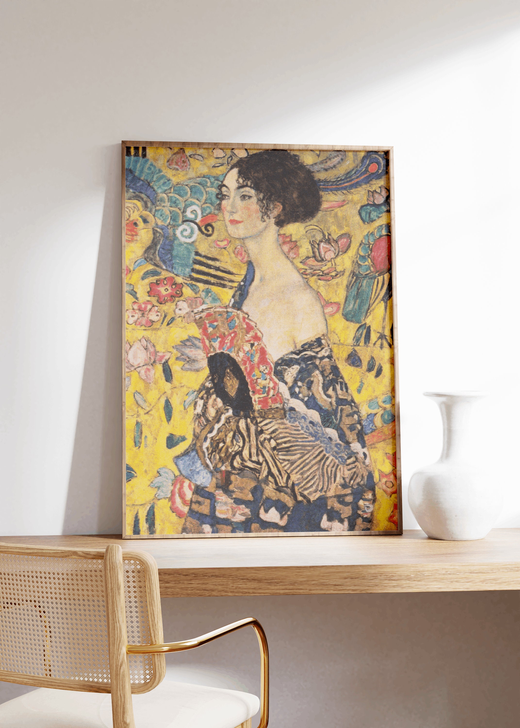 Gustav Klimt Lady With Fan Print, Art Nouveau Floral Art - Etsy