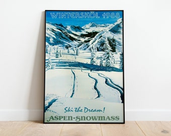 Aspen Snowmass Ski Vintage Poster, Art Deco, Vintage Print, Colorful Wall Art, Large Wall Art Print, Decor, Retro Aspen Snowmass Poster