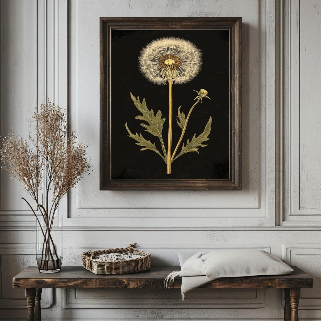 Vintage Dandelion Print, Dark Academia Wall Art, Farmhouse Decor - Etsy