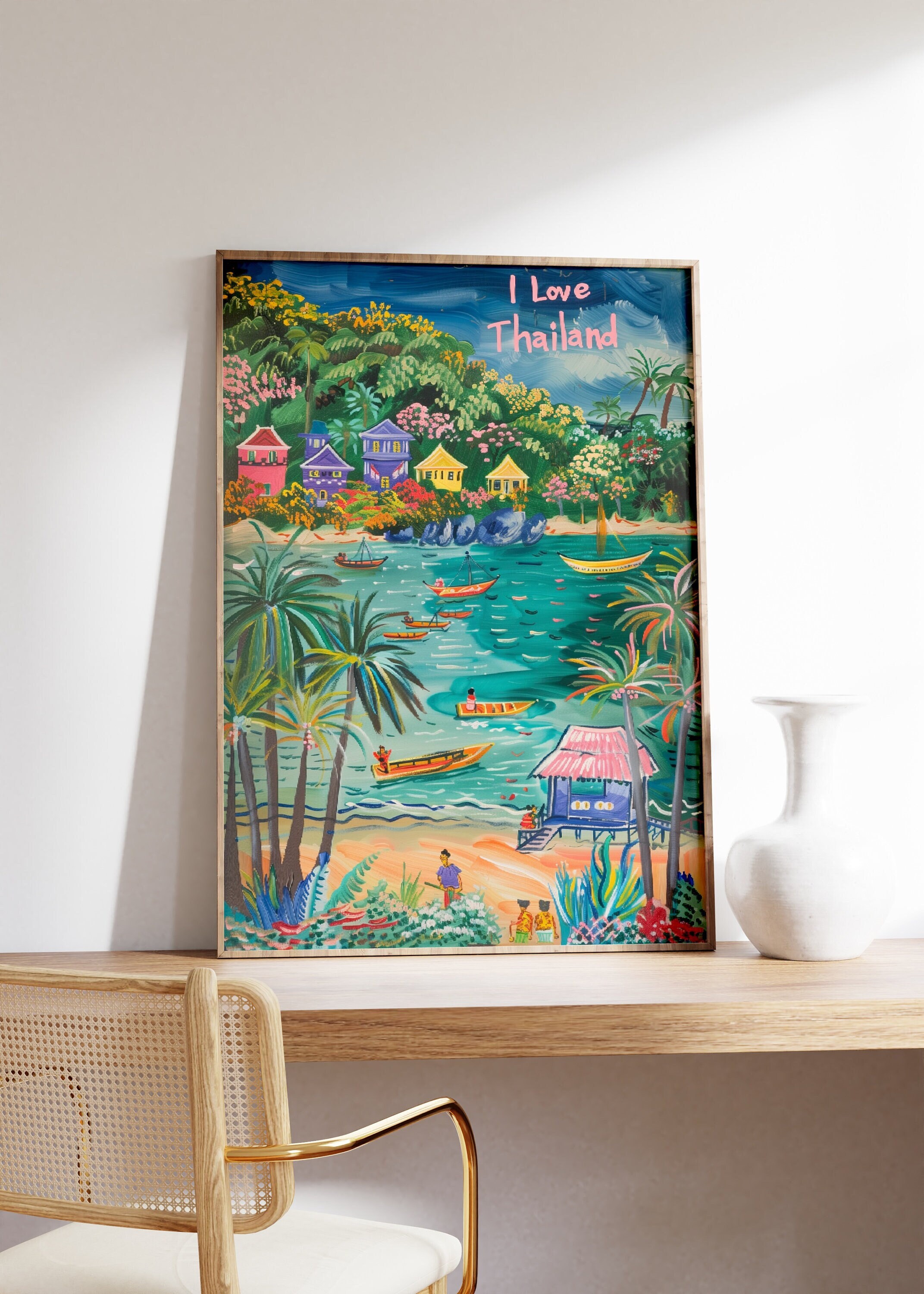 Thailand Travel Poster, Thailand Landscape Wall Art, Thailand Poster, Phuket Travel Art, Thailand Art Home Decor, Floral Thailand Print