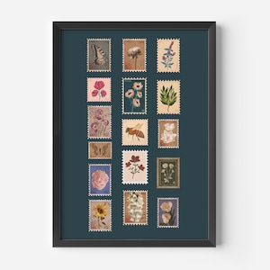 Vintage Briefmarken Poster, Retro Stempel Collage, Trendy Briefmarken Sammlung Poster, Retro Wandkunst, Funky ästhetischer Druck für die Wohnung