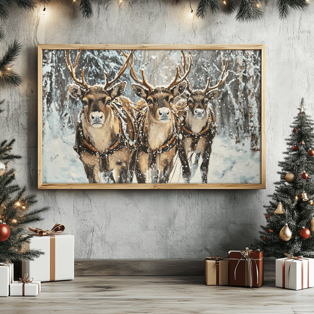 Vintage Reindeers Poster, Santa Claus Print, Vintage Christmas Decor ...