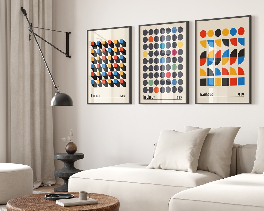 Set of 3 Vintage Bauhaus Geometric Art Prints, Modern Home Decor - Etsy