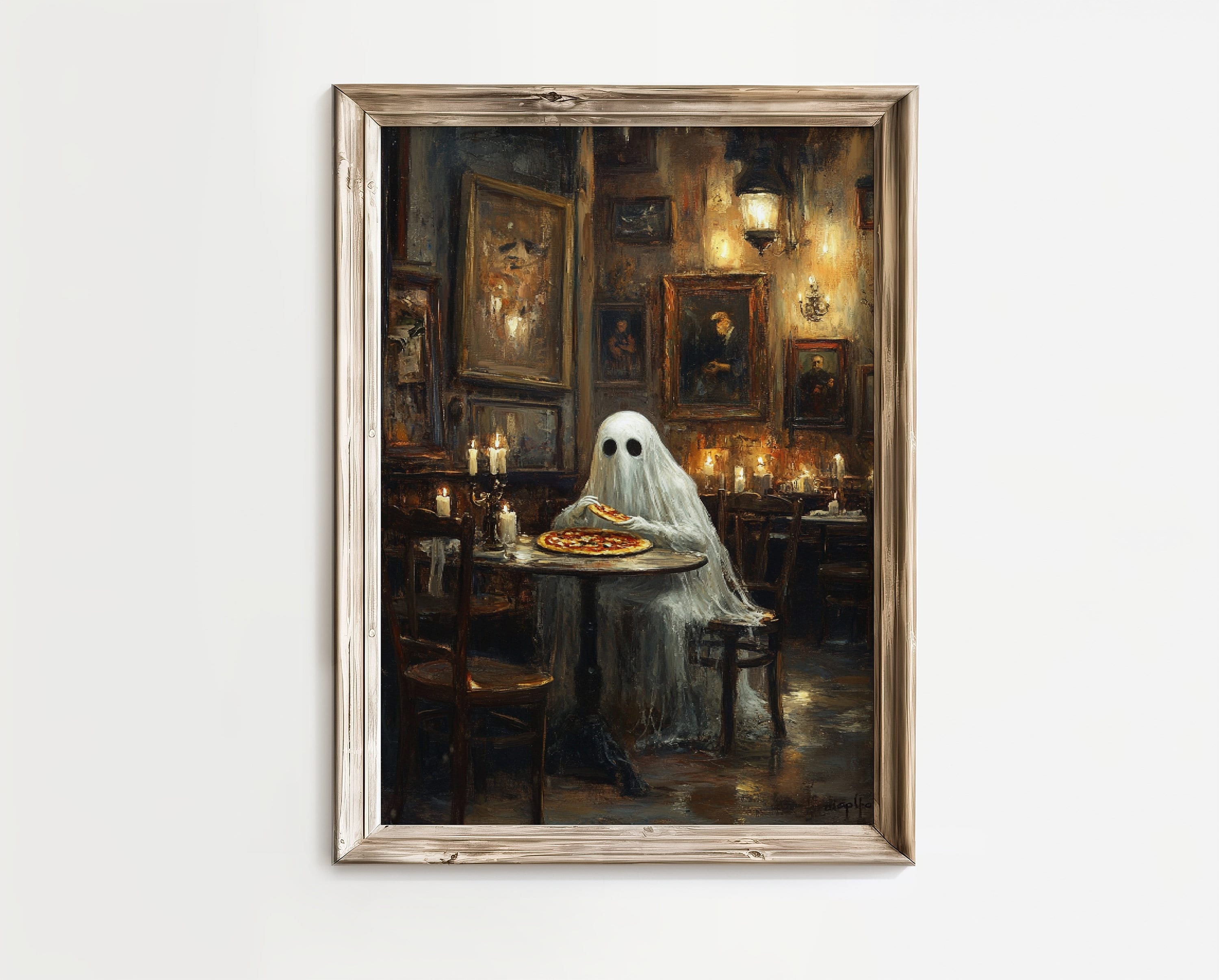 Ghost Eating Pizza Halloween Art Poster, Spooky Fall Decor - Etsy