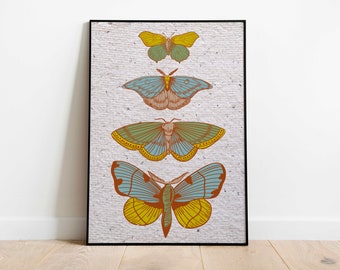 Butterflies Collection Vintage Poster, Art Deco, Vintage Print, Colorful Wall Art, Large Wall Art Print, Decor, Retro Butterfly Poster