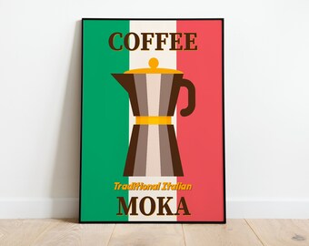 Lámina vintage italiana para cafetera moka, póster de café, regalo para amantes del café.
