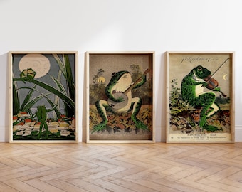 ヴィンテージのカエルのプリント3枚セット、日本の壁掛けアート
