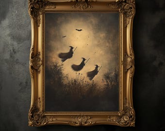 Vintage Halloween Witches Poster, Spooky Season Art Print