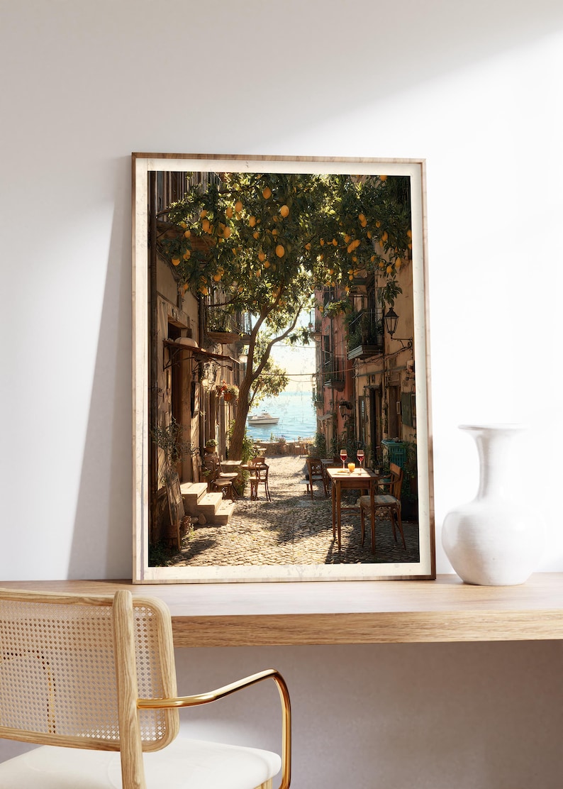 Vintage Italian Lemon Tree Print, Botanical Street Scene Poster image 1