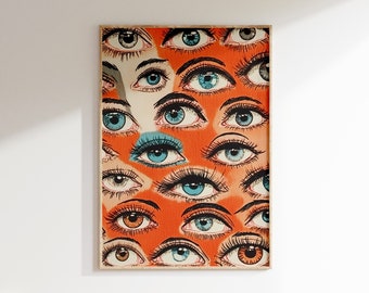 Retro Eyes Poster, Trendy Vintage Wall Art Print