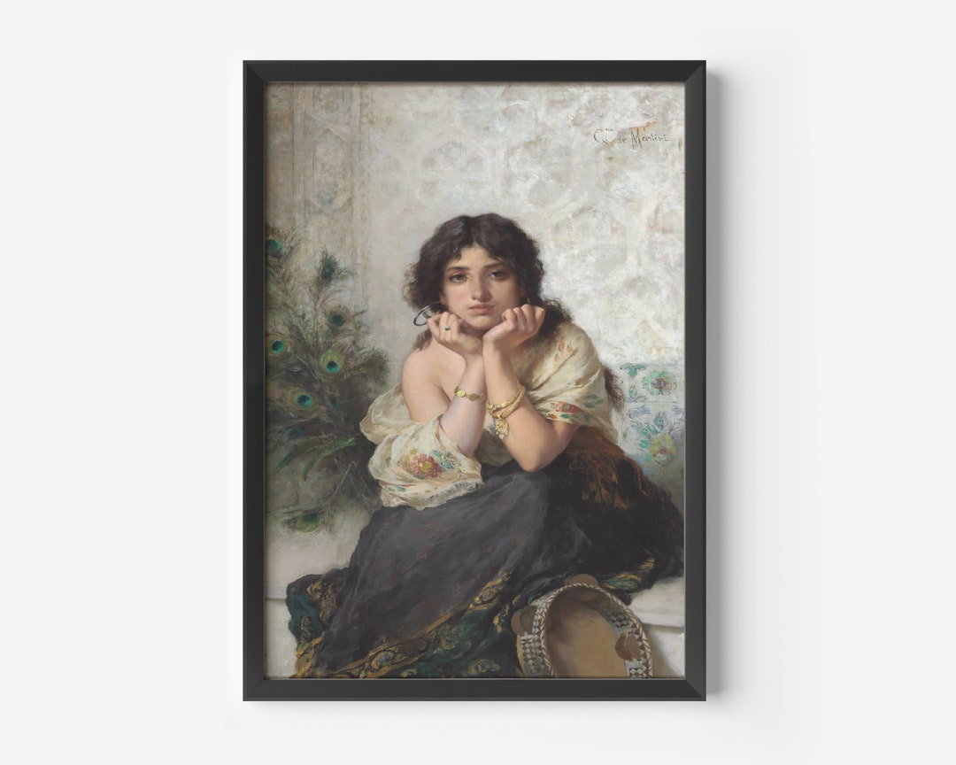 The Tambourine Girl by Gaetano De Martini, Vintage 19th Century