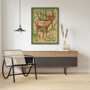 Vintage hjort tändsticksasktryck, ungersk renkonst bild 3