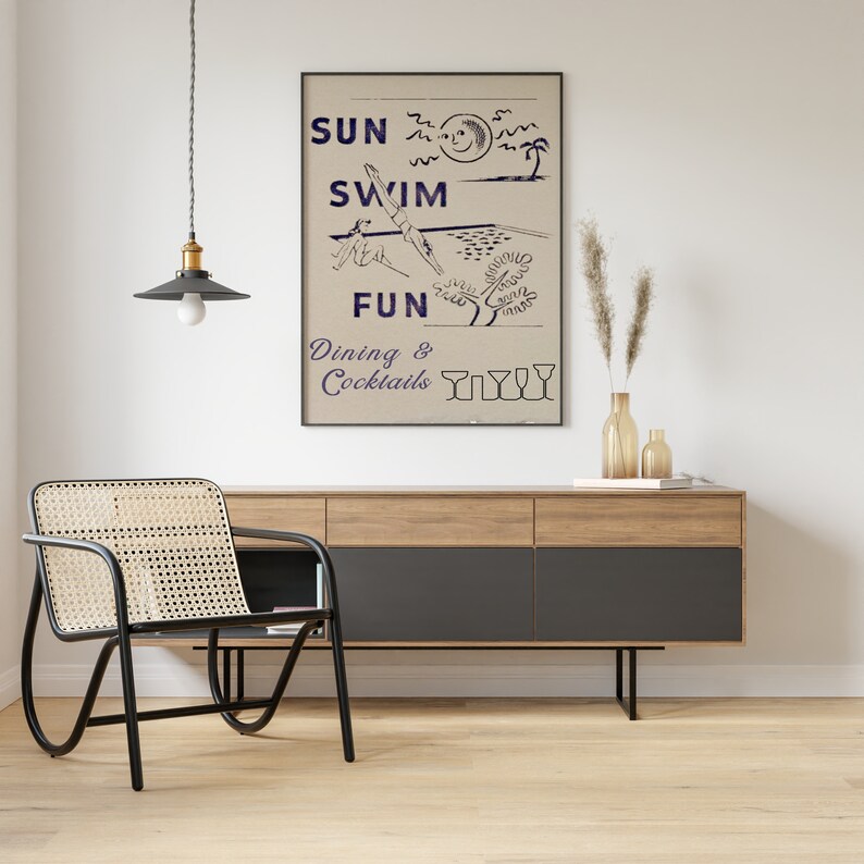 Vintage Hotel Pool Party Art Print, Summer Wall Decor - Etsy