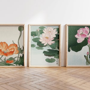 Conjunto de 3 carteles botánicos vintage, arte japonés de plantas y flores, impresión de Japón, pared de la galería, dibujo floral, plantas silvestres, decoración de la habitación