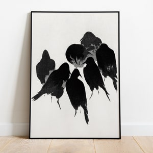 Japanese Crows Vintage Poster,Japanese Animal, Art Deco, Vintage Print, Colorful Wall Art, Large Wall Art Print, Decor, Retro Bird Poster