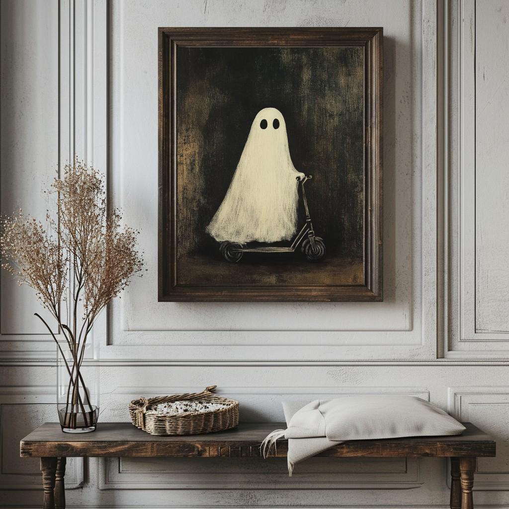 Ghost Riding Scooter Halloween Art Poster, Spooky Fall Decor - Etsy
