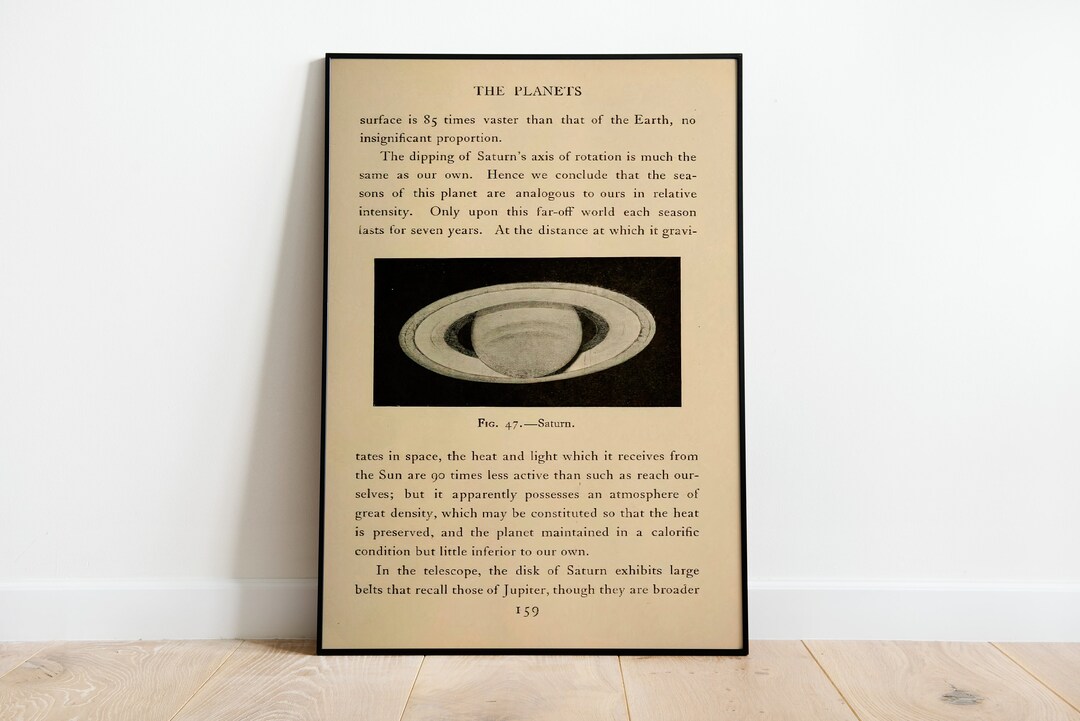 Saturn Vintage Book Print, Saturn Poster, Astronomy Print, Saturn ...