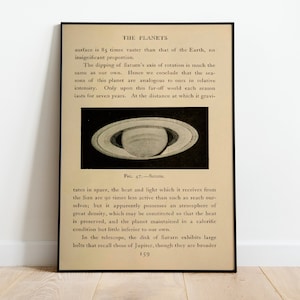 Saturn Vintage Book Print, Saturn Poster, Astronomy Print,  Saturn Planet Poster, Saturn Photo, Saturn Poster Print, Outer Space, Room Decor